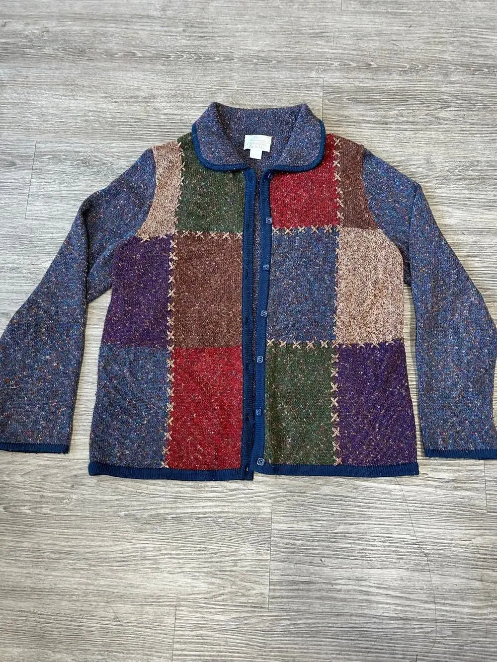 Vintage Christopher & Banks Hand Embroidered Patchwork Cardigan Sweater Womens M